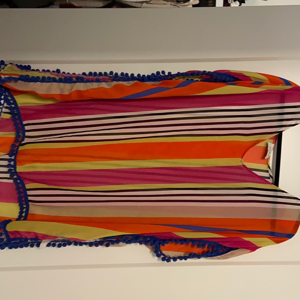 Aura stripe sheer swim cover-up with tassels